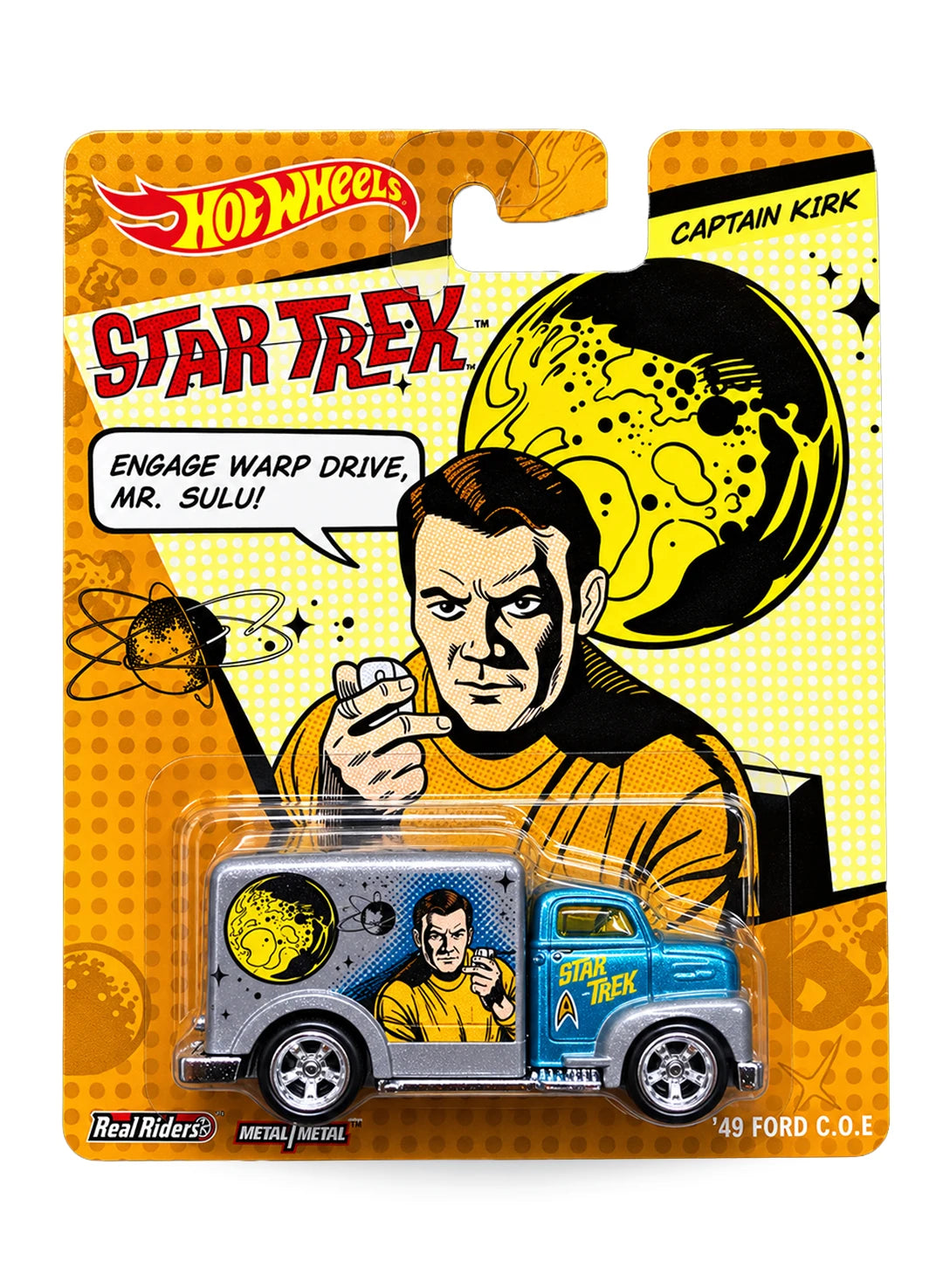 Hot Wheels Pop Culture Star Trek '49 Ford C.O.E. 1:64 scale diecast truck mint on its original Captain Kirk comic art blister card.