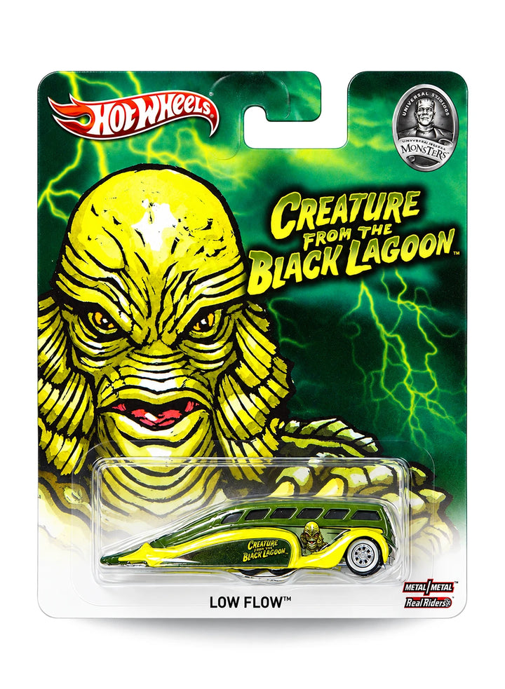 Hot Wheels Pop Culture 2013 Universal Monsters Creature from the Black Lagoon Low Flow 1:64 scale diecast car mint on its original character blister card.