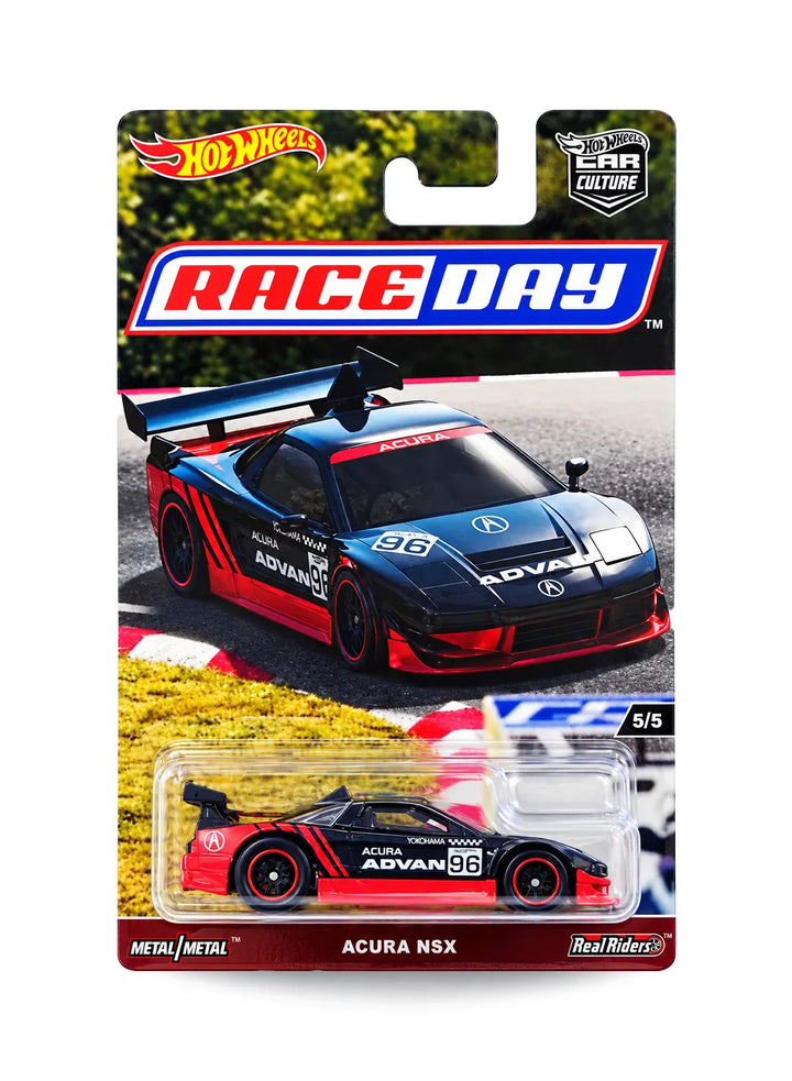 Hot Wheels Car Culture Race Day Acura NSX 1:64 scale premium diecast sports car mint on its original modern motorsport scene blister card.