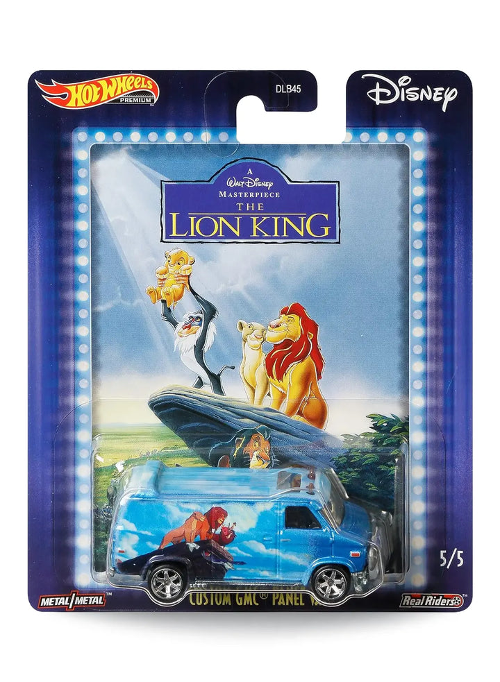 Hot Wheels Pop Culture Disney The Lion King Custom GMC Panel Van 1:64 scale premium diecast van mint on its original Pride Rock movie card.