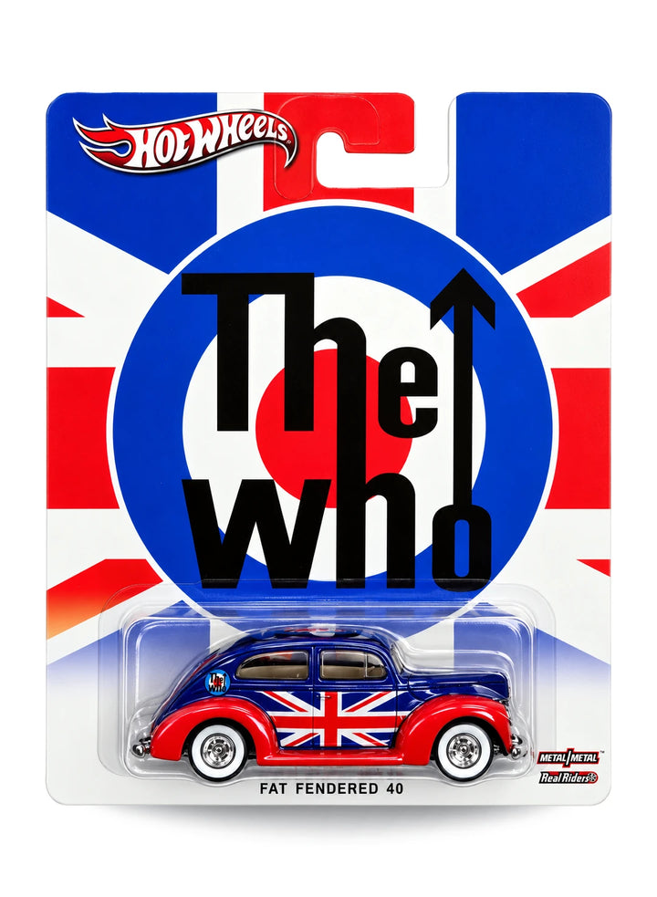 Hot Wheels Pop Culture 2013 Rock Live Nation The Who Fat Fendered '40 1:64 scale diecast car mint on its original Union Jack blister card.