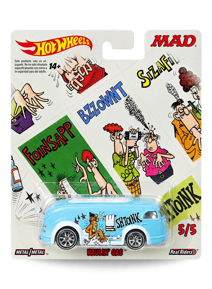 Hot Wheels Pop Culture MAD Magazine Don Martin Shtoink Haulin' Gas 1:64 scale premium diecast tanker truck mint on card.