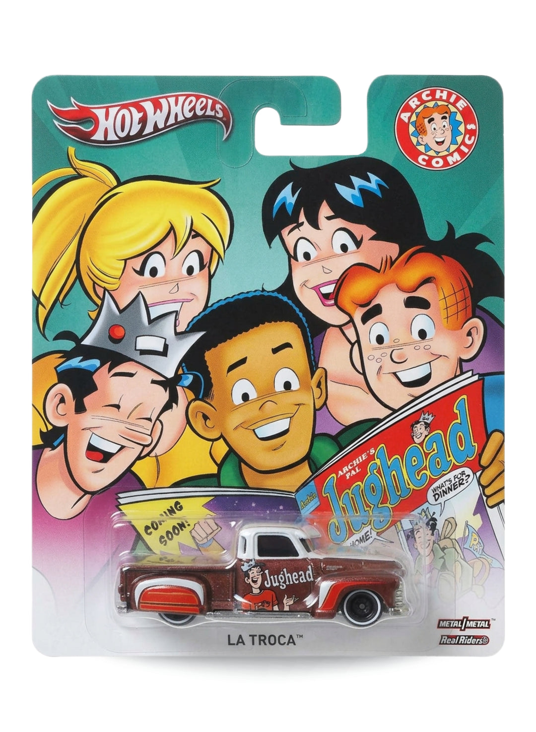 Hot Wheels Pop Culture 2013 Archie Comics La Troca 1:64 scale diecast car mint on its original Jughead comic book illustration blister card.