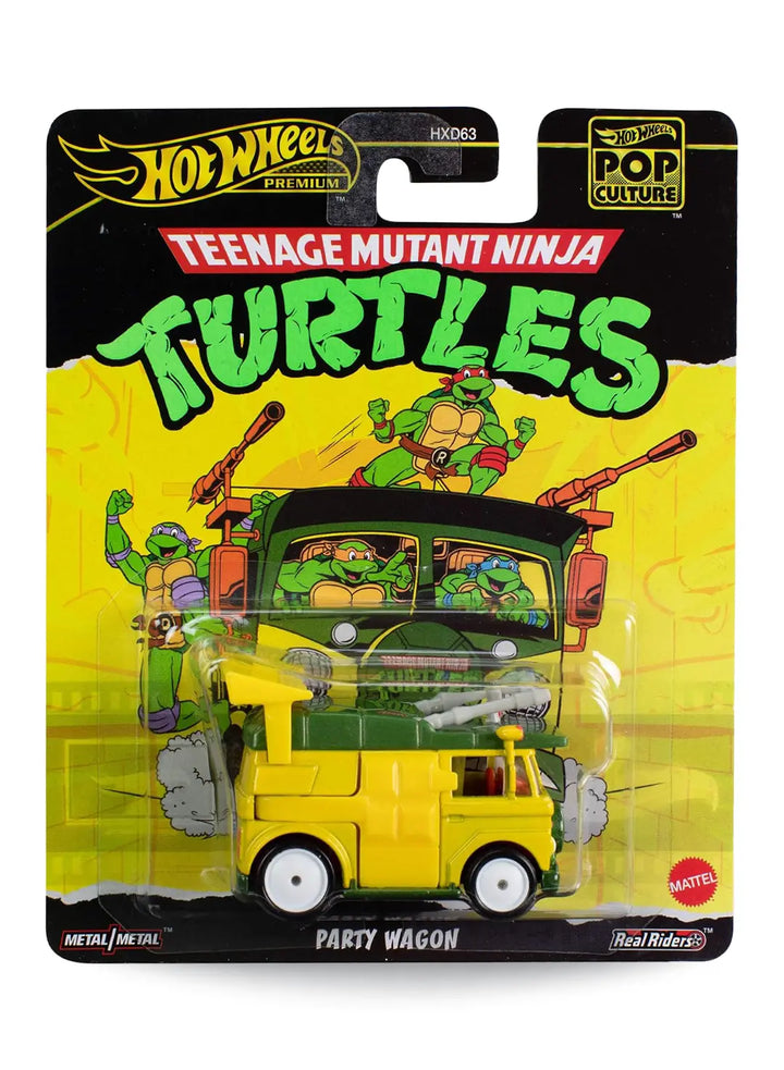 Hot Wheels Premium Pop Culture Teenage Mutant Ninja Turtles Party Wagon 1:64 scale premium diecast vehicle mint on its original cartoon animation themed blister card.