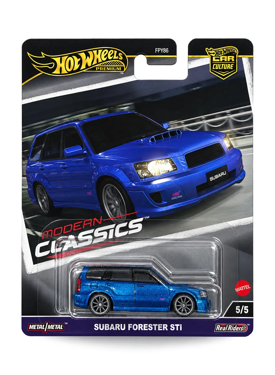 Hot Wheels Car Culture Modern Classics Subaru Forester STi 1:64 scale premium diecast car mint on its original highly collectible 5/5 variant blister card highlighting the new performance wagon casting launch in classic rally blue theme.
