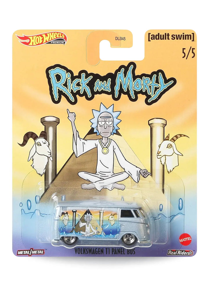 Hot Wheels Pop Culture Rick and Morty Volkswagen T1 Panel Bus 1:64 scale premium diecast van mint on its original master character blister card.