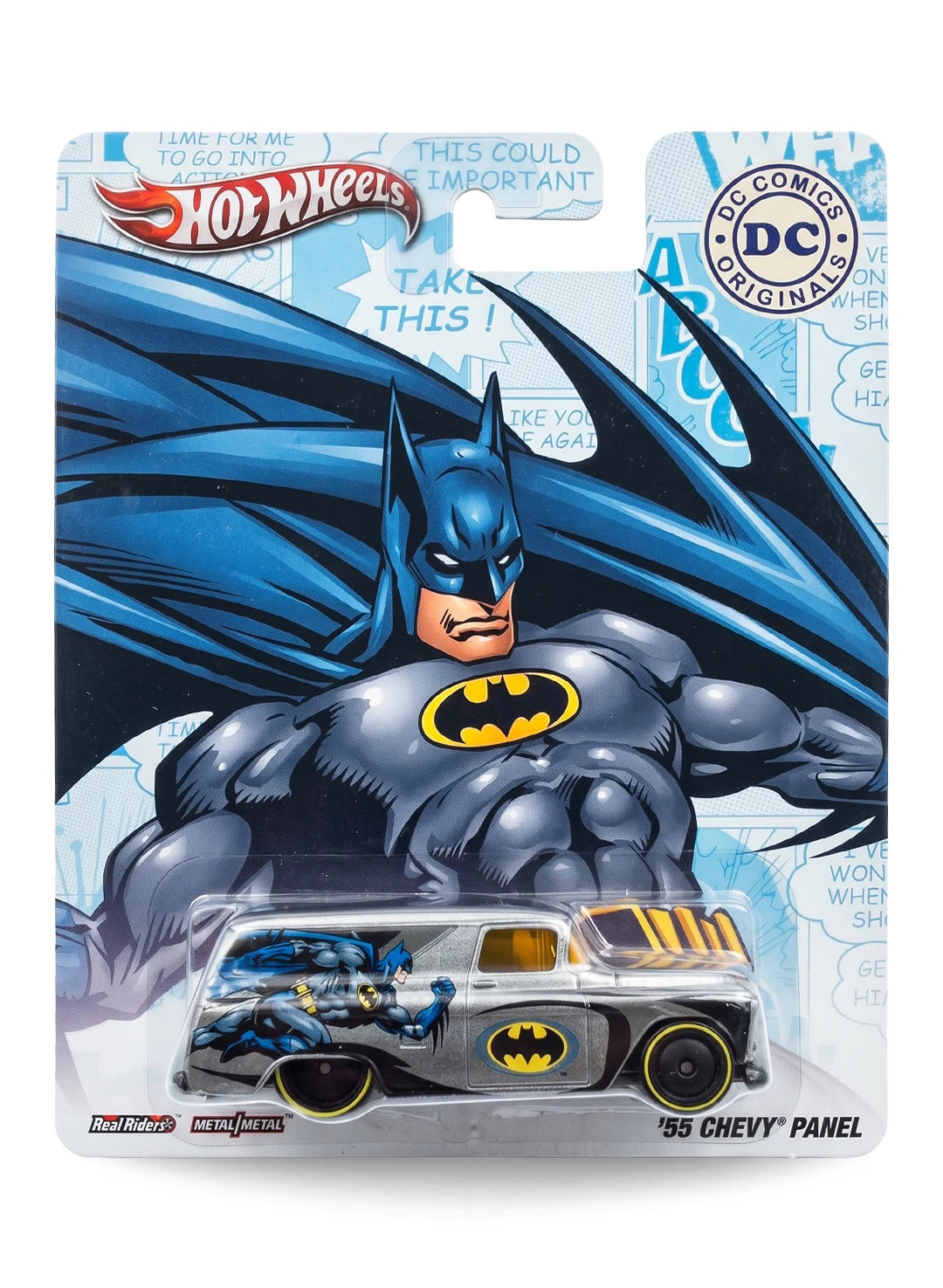 Hot Wheels Pop Culture DC Comics Originals Batman '55 Chevy Panel 1:64 scale diecast truck mint on its original comic art blister card.