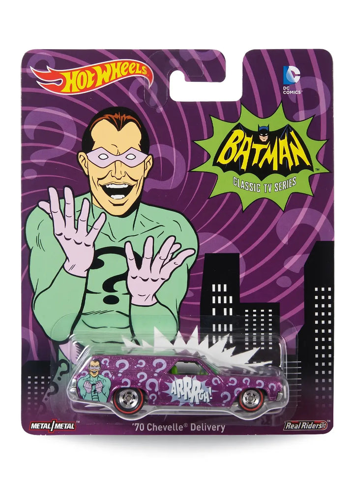 Hot Wheels Pop Culture Batman Classic TV Series '70 Chevelle Delivery 1:64 scale diecast car mint on its original The Riddler character blister card.