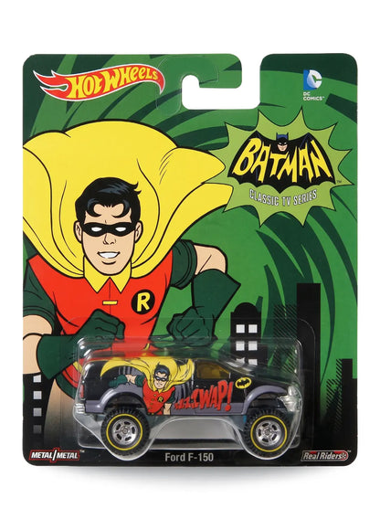 Hot Wheels Pop Culture Batman Classic TV Series Ford F-150 1:64 scale diecast truck mint on its original Robin character blister card.