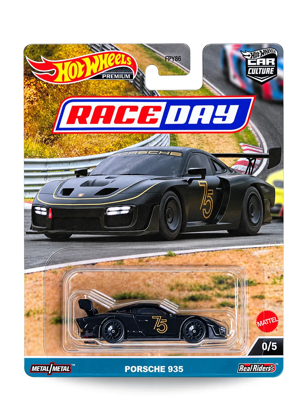 Hot Wheels Car Culture Race Day Porsche 935 Chase 1:64 scale premium diecast car mint on its original highly collectible limited-edition 0/5 variant blister card featuring a stealthy all-black race car theme and official premium card art.