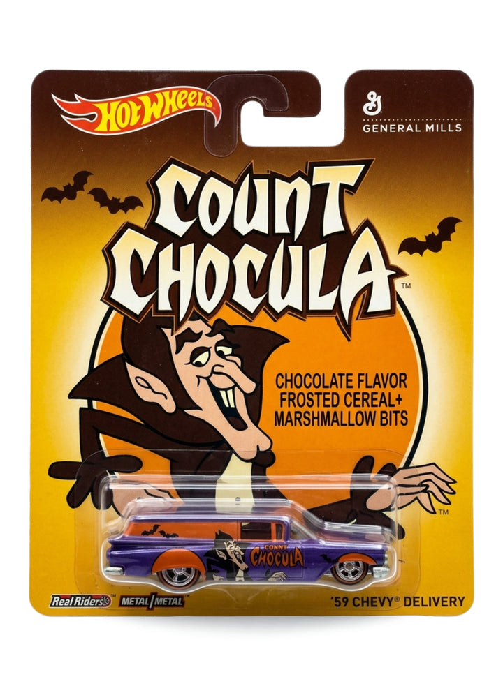Hot Wheels Pop Culture General Mills Count Chocula '59 Chevy Delivery 1:64 scale diecast car mint on its original monster cereal blister card.