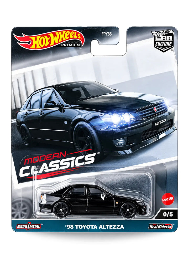 Hot Wheels Car Culture Modern Classics '98 Toyota Altezza Chase 1:64 scale premium diecast car mint on its original highly collectible limited-edition 0/5 variant blister card featuring a stealthy deep black race theme design and custom card art.