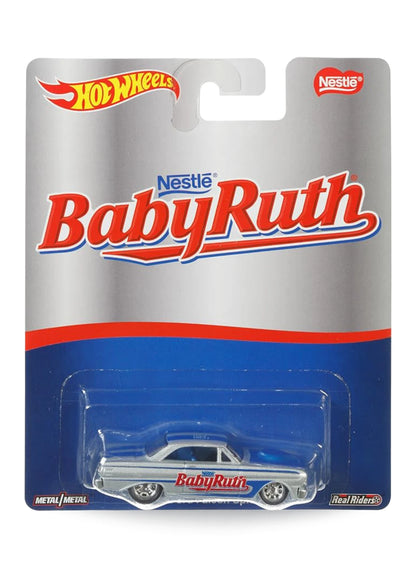 Hot Wheels Pop Culture 2016 Nestlé Baby Ruth '64 Ford Falcon Sprint 1:64 scale premium diecast car mint on its original silver branded blister card.