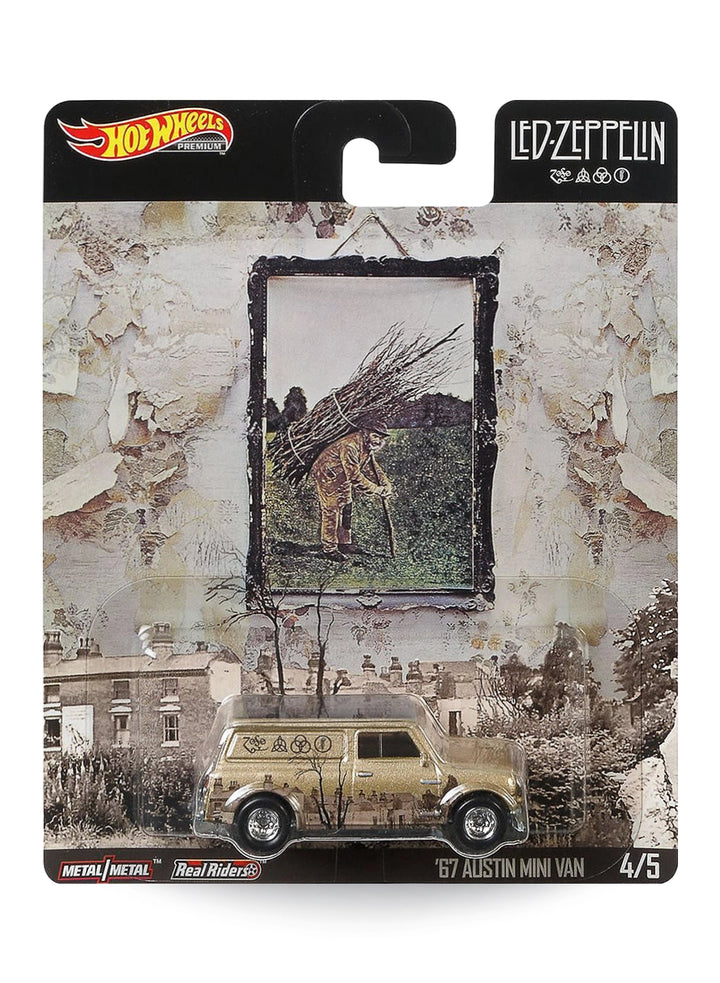 Hot Wheels Pop Culture Led Zeppelin IV '67 Austin Mini Van 1:64 scale premium diecast car mint on original old man carrying wood card.