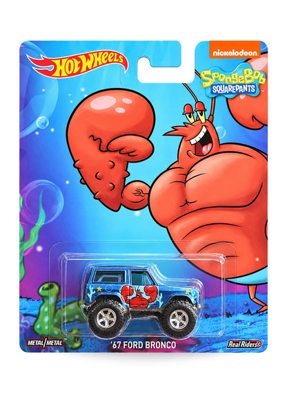 Hot Wheels Pop Culture SpongeBob SquarePants '67 Ford Bronco 1:64 scale diecast model mint on its original Larry the Lobster character blister card.