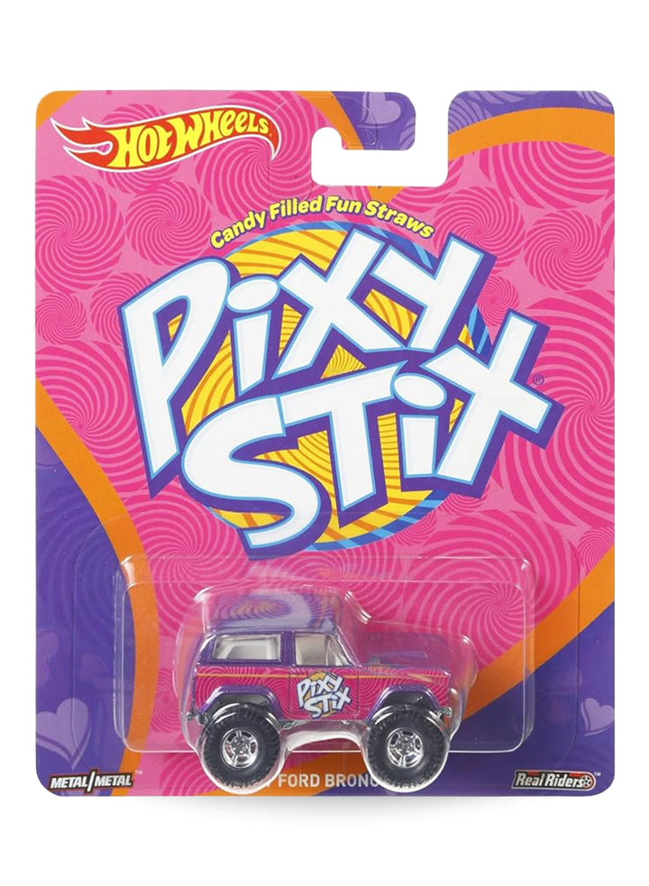 Hot Wheels Pop Culture Nestlé Pixy Stix '67 Ford Bronco 1:64 scale premium diecast truck mint on its original candy branded blister card.