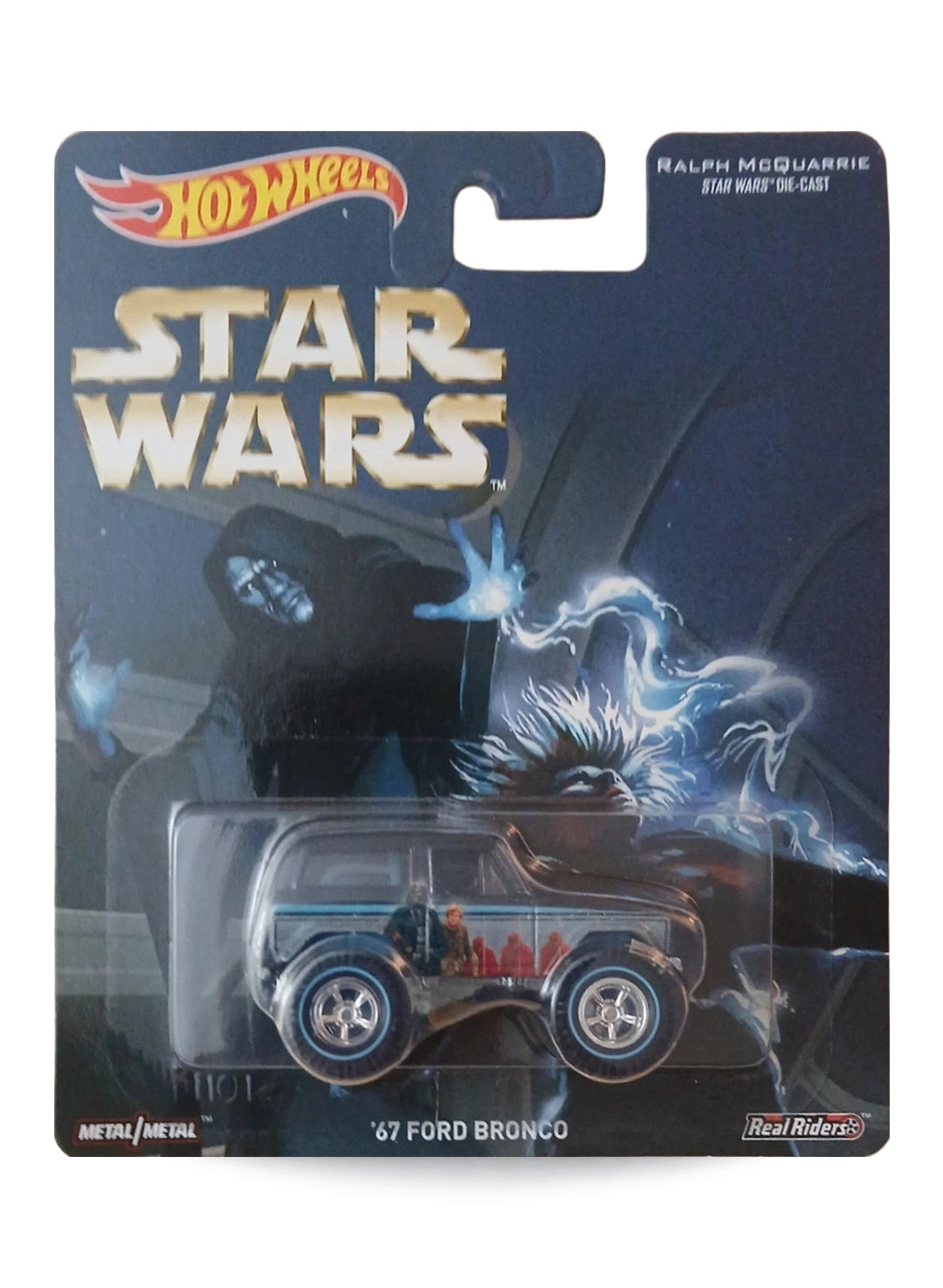 Hot Wheels Pop Culture Ralph McQuarrie Star Wars '67 Ford Bronco 1:64 scale premium diecast truck mint on its original Emperor's Throne Room concept art card.