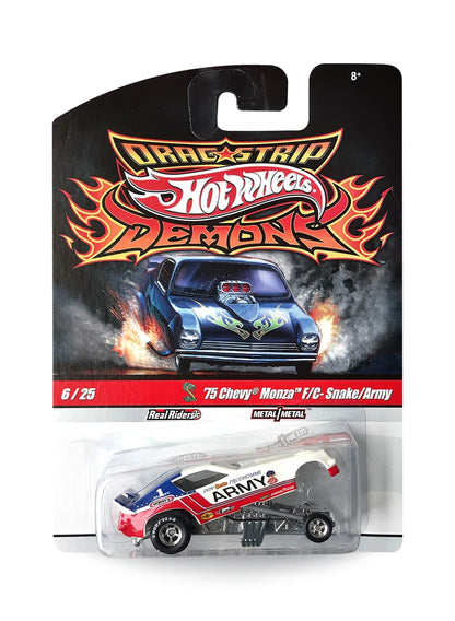 Hot Wheels Dragstrip Demons 2010 '75 Chevy Monza F/C – Snake/Army 1:64 – White, Red & Blue