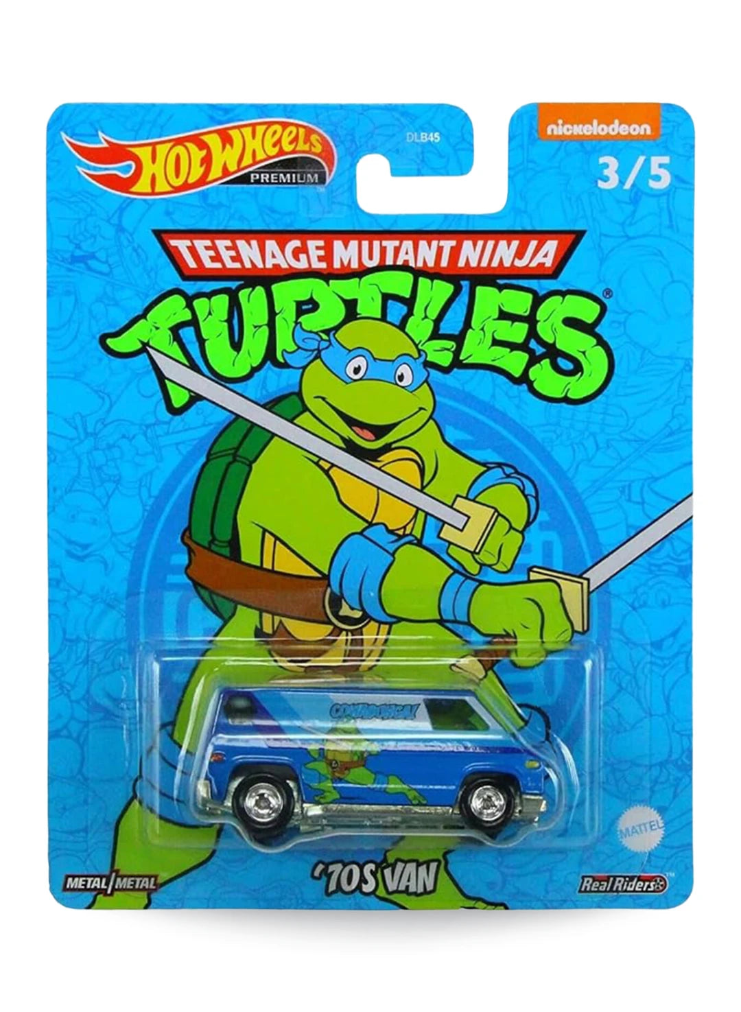 Hot Wheels Pop Culture Teenage Mutant Ninja Turtles Leonardo '70s Van 1:64 scale premium diecast van mint on its original blue katanas blister card.