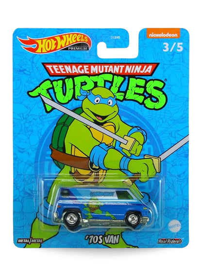 Hot Wheels Pop Culture Teenage Mutant Ninja Turtles Leonardo '70s Van 1:64 scale premium diecast van mint on its original blue katanas blister card.