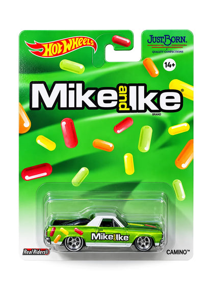 Hot Wheels Pop Culture Just Born Mike and Ike '71 El Camino 1:64 scale diecast car mint on its original candy branded blister card.