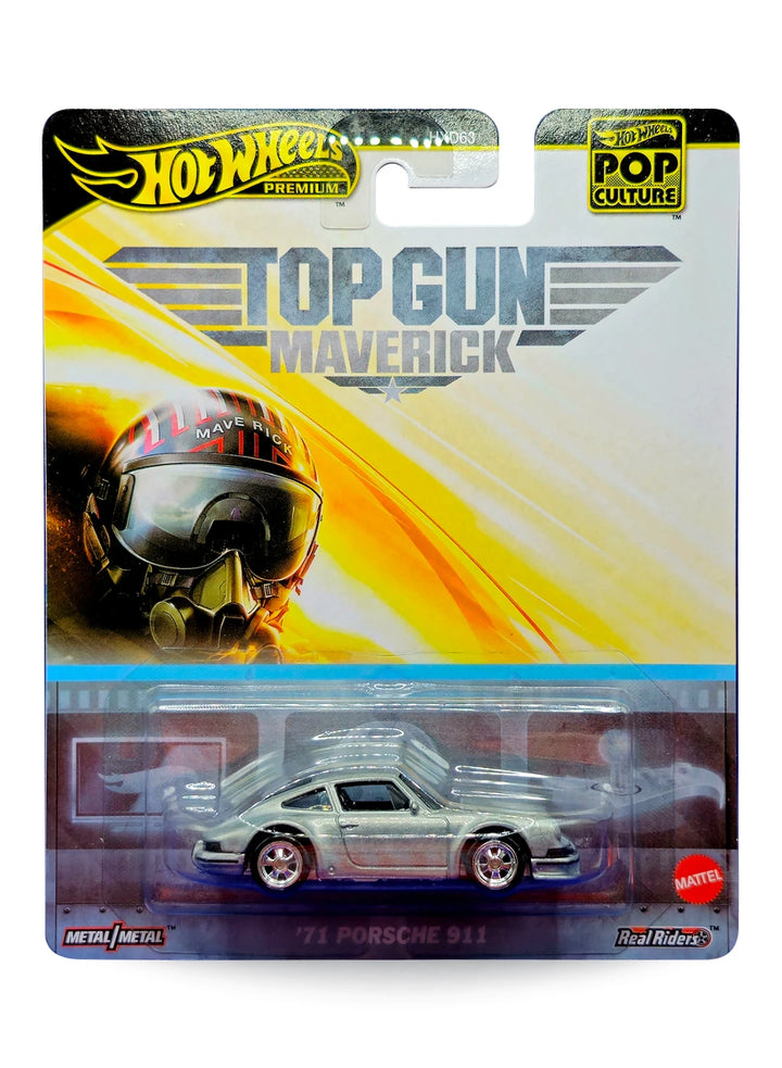 Hot Wheels Premium Pop Culture Top Gun Maverick '71 Porsche 911 1:64 scale premium diecast car mint on its original movie poster themed blister card.