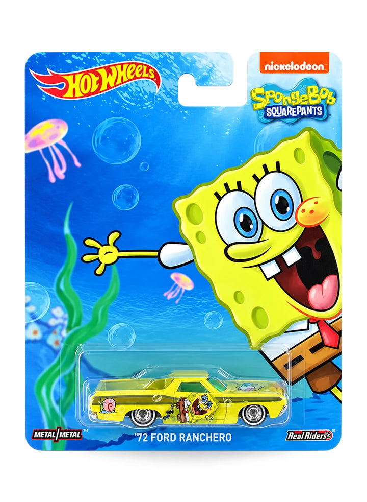 Hot Wheels Pop Culture SpongeBob SquarePants '72 Ford Ranchero 1:64 scale diecast car mint on its original SpongeBob character blister card.