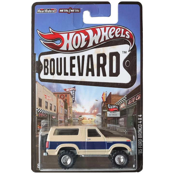 Hot Wheels 1:64 '85 Ford Bronco 4×4 Beige & Blue