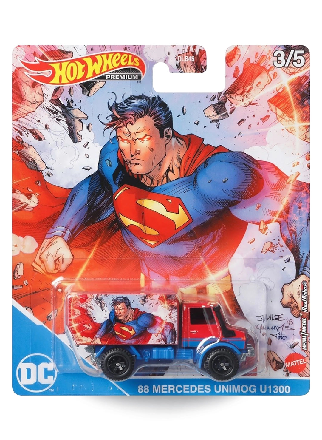 Hot Wheels Pop Culture DC Superman 88 Mercedes Unimog U1300 1:64 scale premium diecast truck mint on Jim Lee art card.