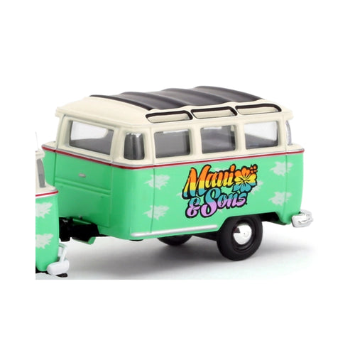 Caravan (Trailer) - Mint Green & White "Maui and Sons" Livery, Silver Rims, Black Frame, MiJo Exclusives Release MJS02, Premium Range Set Exclusive