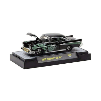 1957 Chevrolet Bel Air - Black with Green Flames (Silver Chrome)