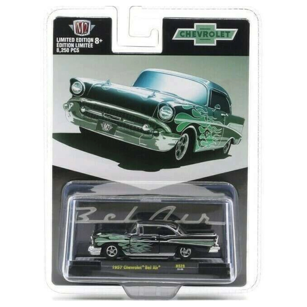 1957 Chevrolet Bel Air - Black with Green Flames (Silver Chrome)
