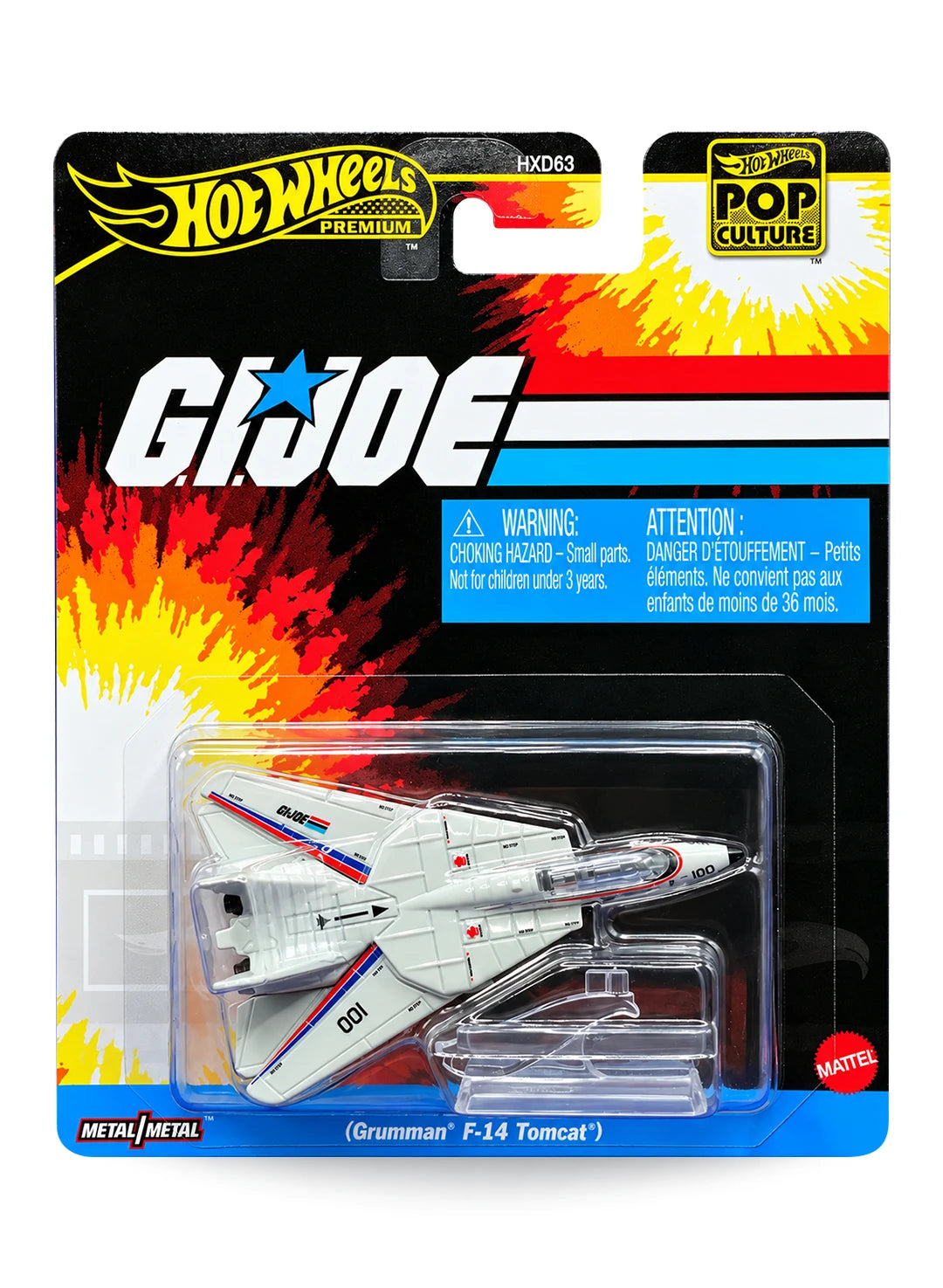 Hot Wheels Premium Pop Culture G.I. Joe Grumman F-14 Tomcat premium diecast fighter jet mint on its original retro animation themed blister card.