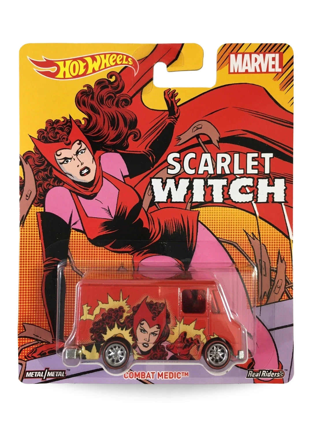 Hot Wheels Pop Culture Marvel Scarlet Witch Combat Medic 1:64 scale premium diecast van mint on its original retro comic art blister card.