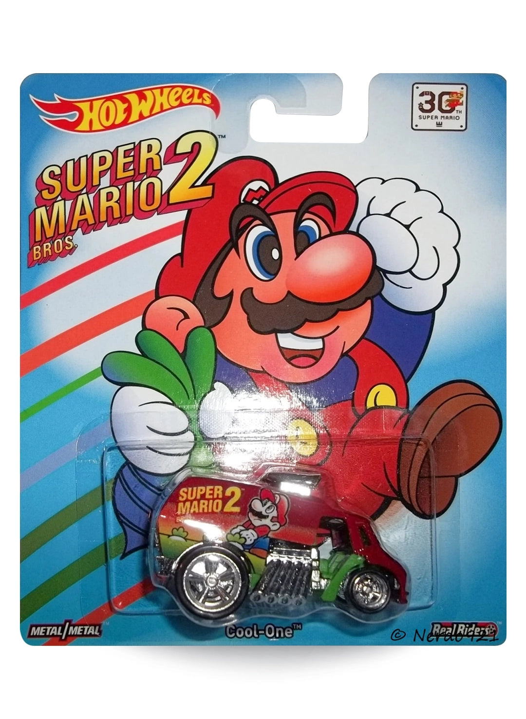 Hot Wheels Premium Pop Culture Super Mario Bros. 2 Cool-One 1:64 scale diecast truck mint on its original retro 30th Anniversary blister card.