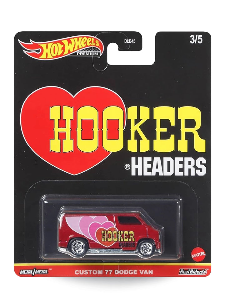 Hot Wheels Pop Culture Hooker Headers Custom 77 Dodge Van 1:64 scale premium diecast van mint on its original heart logo card.