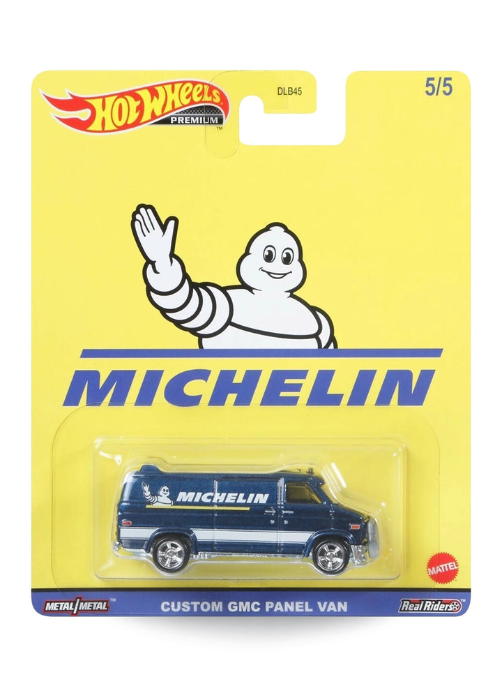 Hot Wheels Pop Culture Michelin Custom GMC Panel Van 1:64 scale premium diecast van mint on its original Bibendum mascot card.