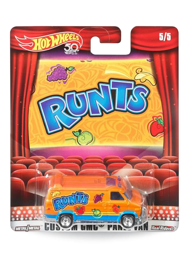 Hot Wheels Pop Culture Wonka Runts Custom GMC Panel Van 1:64 scale premium diecast van mint on 50th anniversary movie theater card.
