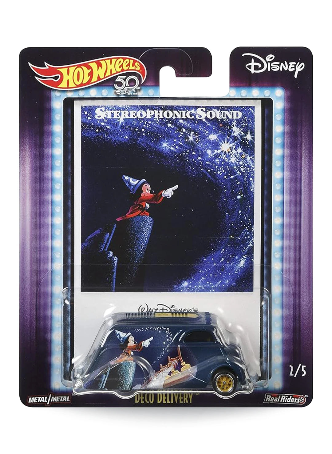 Hot Wheels Pop Culture Disney Fantasia Sorcerer Mickey Deco Delivery 1:64 scale premium diecast truck mint on 50th anniversary card.