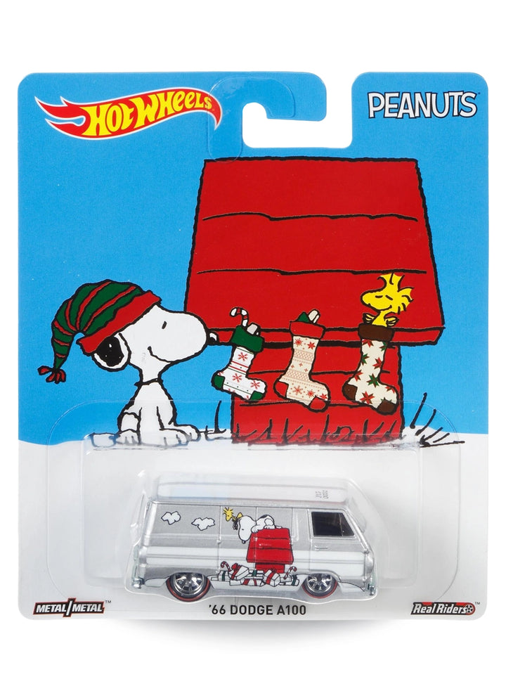 Hot Wheels Pop Culture Peanuts '66 Dodge A100 1:64 scale premium diecast van mint on its original Christmas doghouse stockings blister card.