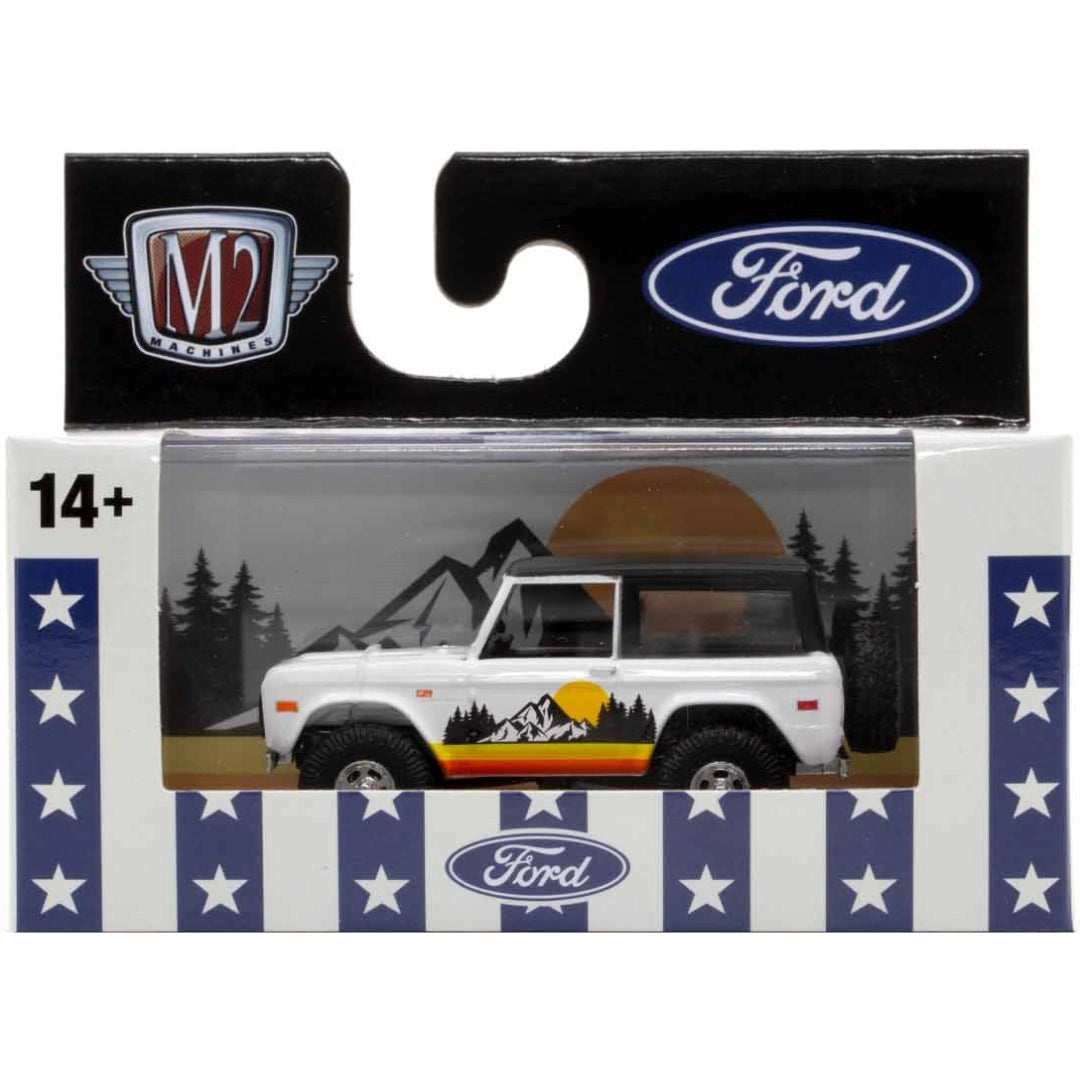 1976 Ford Bronco - White & Black (Mountain graphic livery, Gold chrome details, Brass interior, Chase)