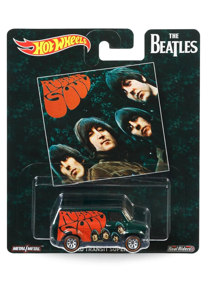 Hot Wheels Premium Pop Culture The Beatles Ford Transit Supervan 1:64 scale premium diecast van mint on its original Rubber Soul album art blister card.