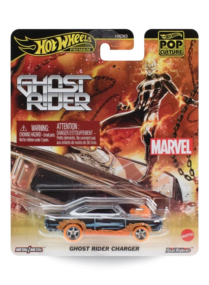 Hot Wheels Premium Pop Culture Marvel Ghost Rider Charger 1:64 scale premium diecast car mint on its original comic illustration blister card.
