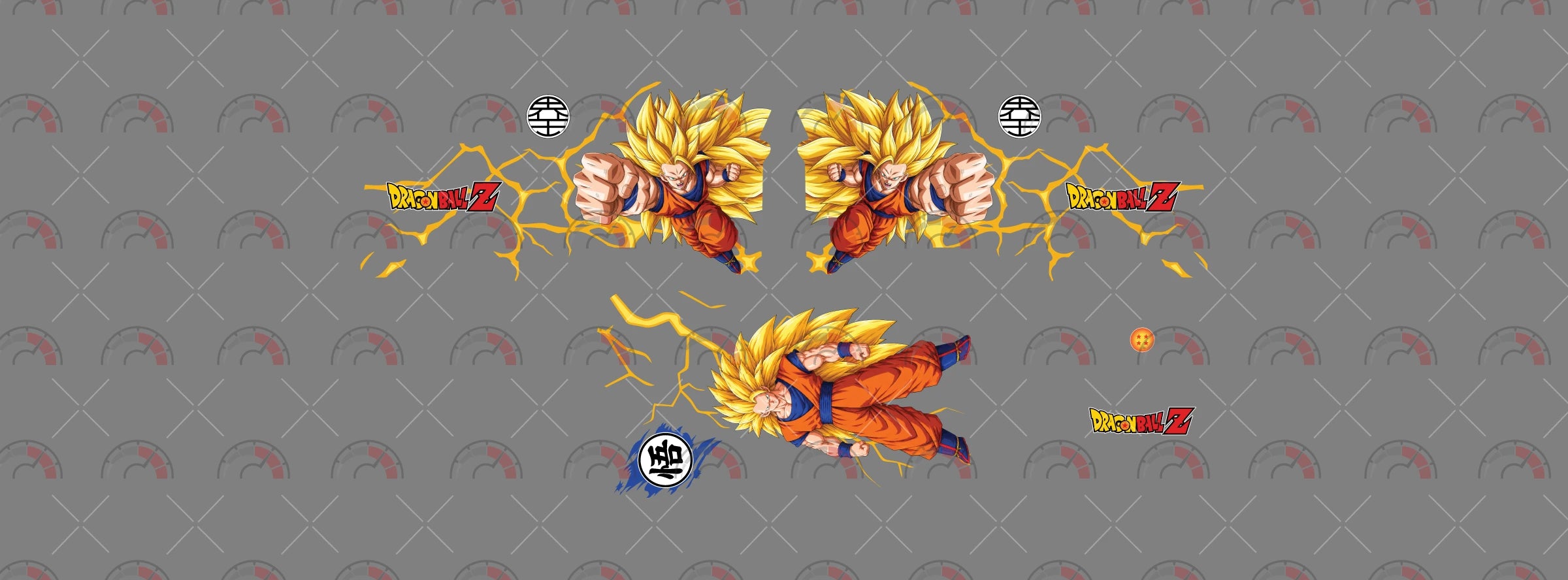 Goku SSJ3 02 decal sheet for a 1:64 Kool Kombi, showing paired punching portraits, a full
action figure for the roof, lightning and Dragon Ball Z logos.
