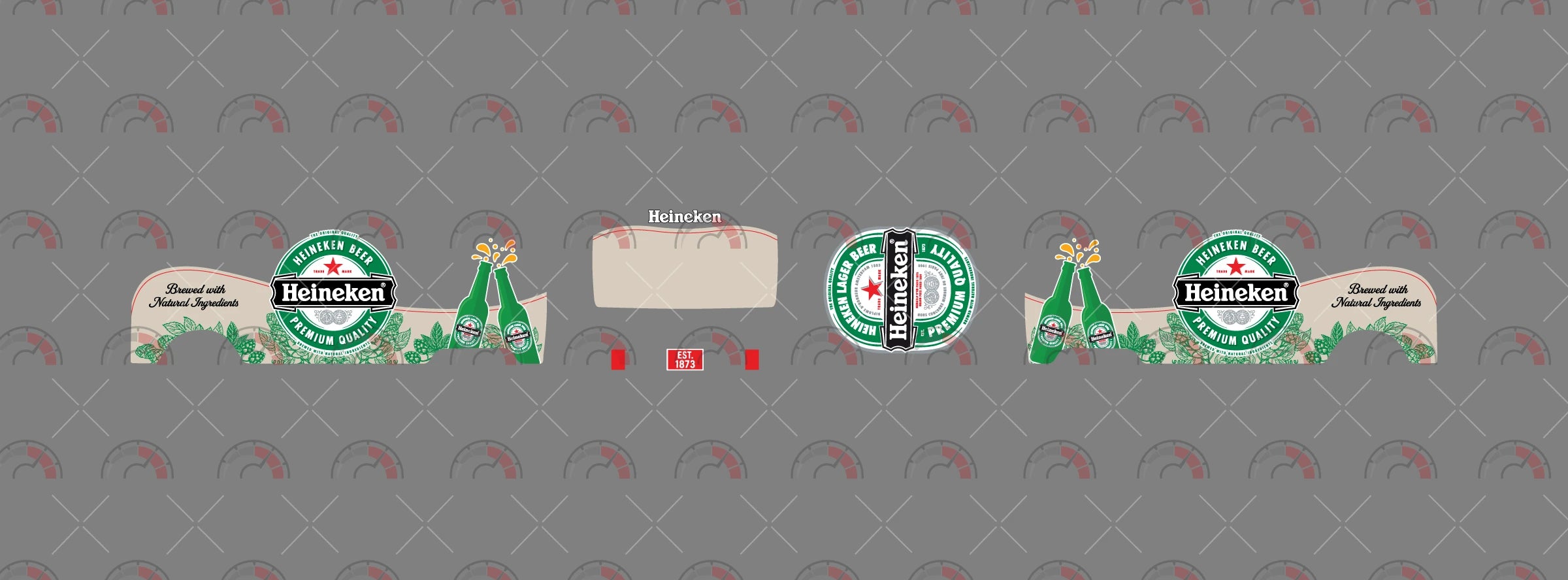 Heineken 03 decal sheet for a 1:64 VW Panel Bus, showing circular star badges, green bottles, leaf
illustrations and rear Heineken lettering