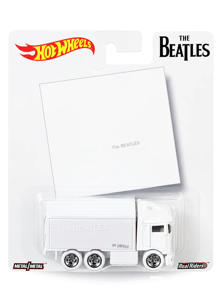 Hot Wheels Premium Pop Culture The Beatles Hiway Hauler 1:64 scale premium diecast box truck mint on its original minimalist White Album blister card.