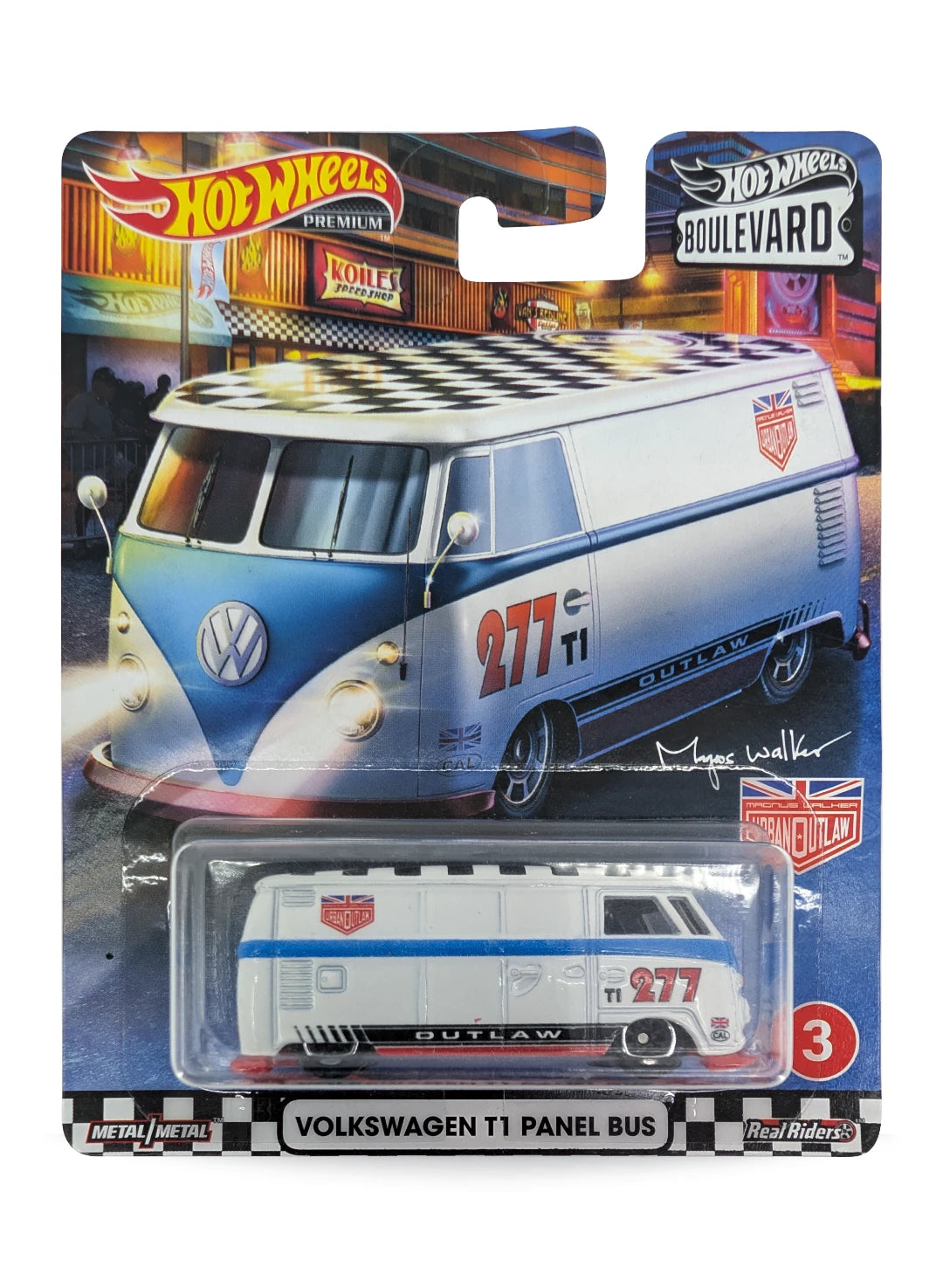 Hot Wheels Boulevard (After 2013) – 2020 Volkswagen T1 Panel Bus 1:64 - White with Blue Stripes & Urban Outlaw Livery