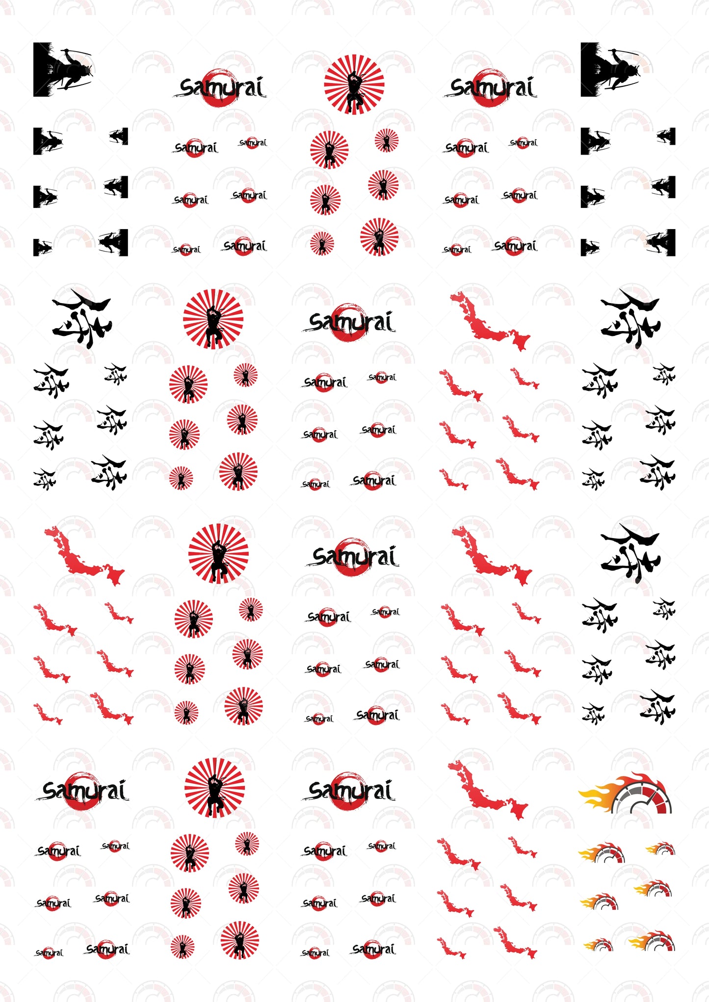 Samurai DIY toy car decal templates