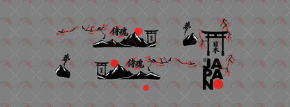 Japanese Sakura 01 decal sheet artwork for a 1:64 Nissan Skyline GT-R R33, showing paired
blossom-and-mountain side graphics, torii roof art and red sun discs.
