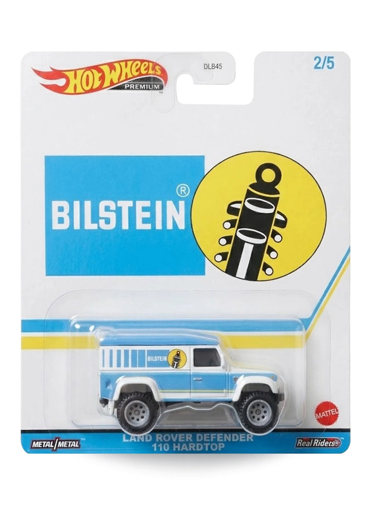 Hot Wheels Pop Culture Bilstein Land Rover Defender 110 Hardtop 1:64 scale premium diecast off-road model mint on card.